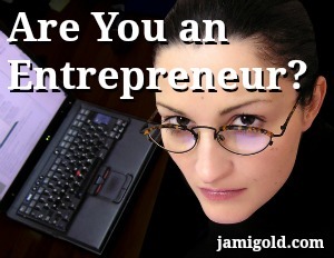Serious woman at a laptop with text: Are You an Entrepreneur?