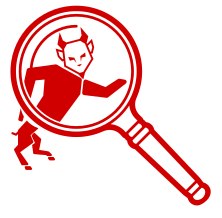 A picture of a devil under a magnifying glass.