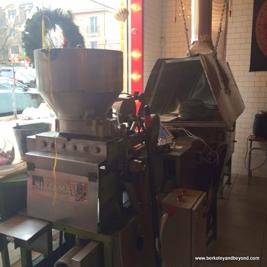 tortilla machine at Tortilleria & Taqueria Nixtamal in Corona, Queens, New York