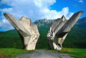 Imagine something like this on the horizon when ya gotta go (this is a real rest area from Europe)