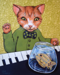 Out Of The Blues by Sue Clancy --<br />Surprisingly delightful musical melodies arise from within creative constraints.<br />---<br />Out Of The Blues<br />By Sue Clancy<br />10 x 8 x 2 inches<br />hand dyed paper, found paper and acrylic on cradled board <br />$450.