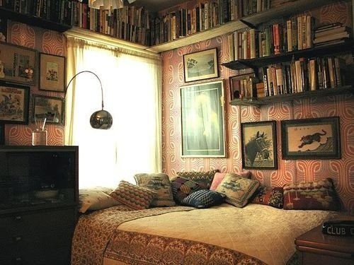 bookshelf and bed