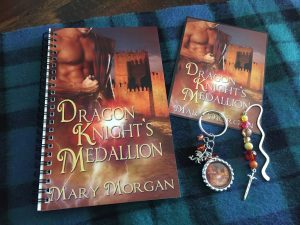 Giveaway ~ Dragon Knight's Medallion Journal, Keychain, jeweled bookmark, and postcard.