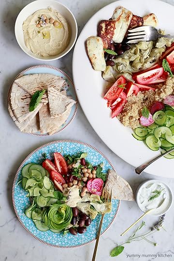 greek salad buddha bowls with halloumi
