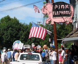 Image of Monte Rio-pink & protestors