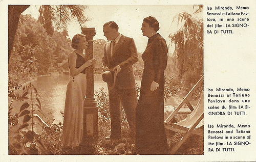 Isa Miranda, Memo Benassi and Tatiana Pavlova in La signora di tutti (1934)