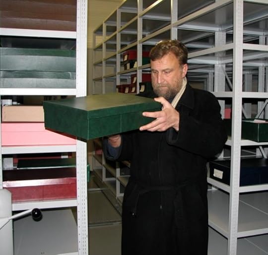 Professor Rimantas Jankauskas helps in the search for Napoleon’s buttons in the storage facility of the Lithuanian National Museum in Vilnius. Photo © Lars Öhrström.