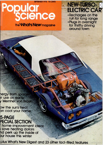 Turbine-electric car on Popular Science cover, 1975