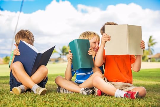 Happy Kids Reading Books Outside small