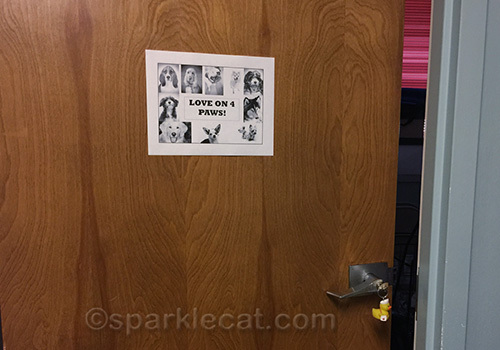 the door to the Love on 4 Paws supply room