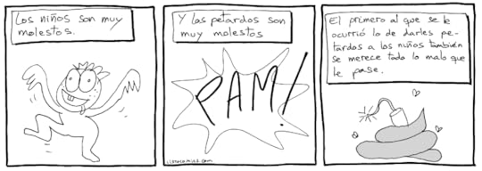 Tira cómica sobre la extraña costumbre de dar petardos a los niños.