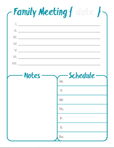 Printable Family Meeting Agenda