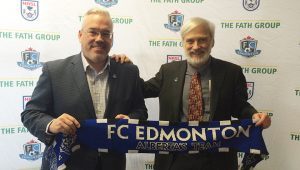 FC Edmonton GM Jay Ball, left, with owner Tom Fath.