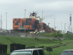 Container ship in Gatun locks