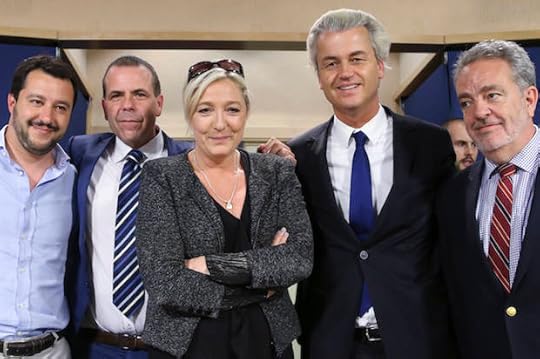 Salvini of Italy's Lega Nord party, Vilimsky of Austria's Freedom Party, Le Pen of France's National Front political party, Wilders of Dutch Freedom Party and Annemans of Belgian Vlaams Belang party pose in Brussels