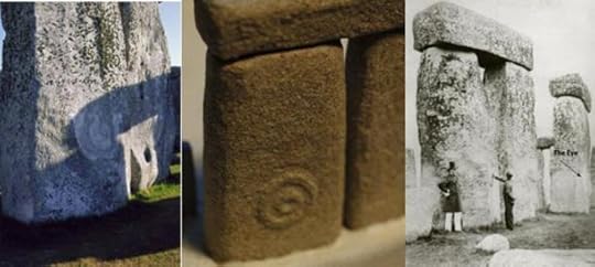 Stone 52 with ‘The Eye’ symbol. From Left: Stone 52 today (Credit: Lloyd Matthews), Replica of Stone 52