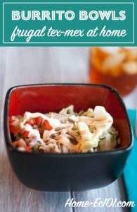 With this burrito bowls recipe we get our Chipotle fix for significantly less than half the cost, with plenty of leftovers for school lunches.