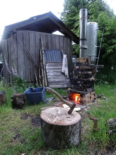 Wood fre heated shower Rose Harbour