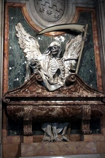 A great grim reaper statue from a memorial at the Basilica of San Pietro in Vincoli.