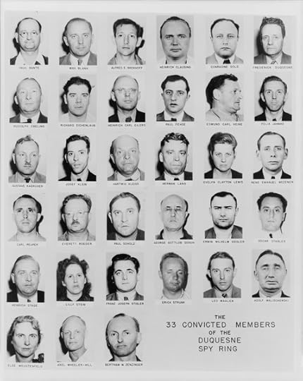 Thirty-three mug shot portraits of the Duquesne spy ring; Duquesne is in the first row, far right. (Library of Congress)