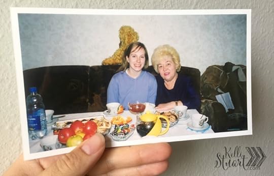 A pregnant, sick Kelli, with Victoria and her table full of food!