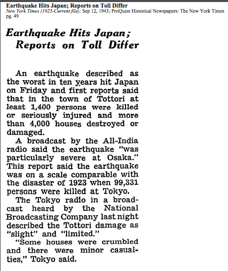 Tottori earthquake NY Times copy