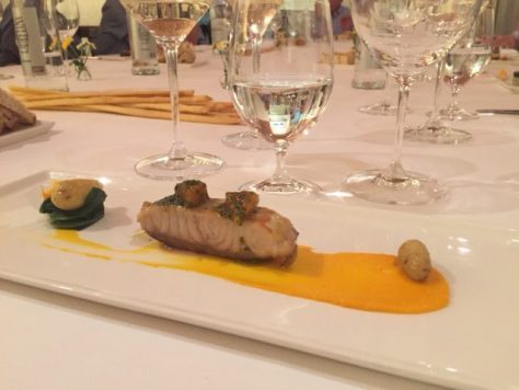 Smoked sturgeon with tarragon and anchovy sauce. 