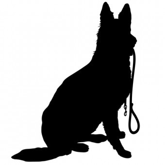 Silhouette of a German Shepherd holding a leash and ready to go for a walk