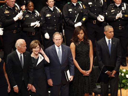 President Barack Obama attends a memorial service at the Morton H. Meyerson Symphony Center, July 12, 2016, in Dallas.
