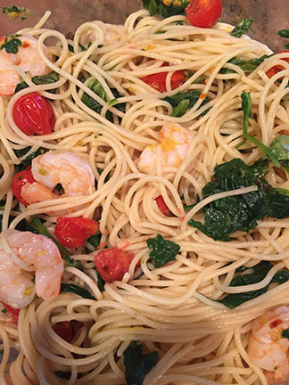 Angel Hair Pasta with Shrimp and Greens