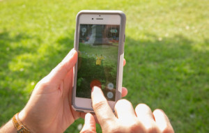Sarah Boutwell plays the augmented-reality smartphone game Pokémon Go
