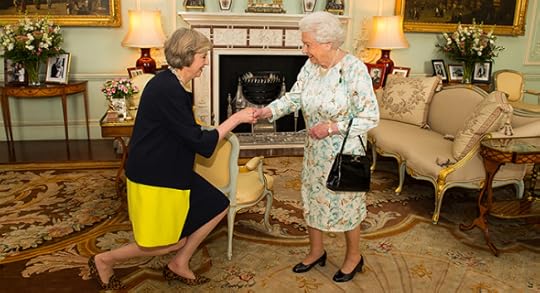 LONDON, ENGLAND - JULY 13: Queen Elizabeth II welcomes Theresa May at the start of an audience where she invited the former Home Secretary to become Prime Minister and form a new government at Buckingham Palace on July 13, 2016 in London, England. Former Home Secretary Theresa May becomes the UK's second female Prime Minister after she was selected unopposed by Conservative MPs to be their new party leader. She is currently MP for Maidenhead. (Photo by Dominic Lipinski - WPA Pool/Getty Images)