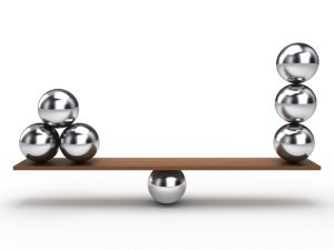 Balancing balls on wooden board