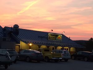 The Sunset Grille, which frequently lives up to its name, is where we wind down at night in Belgrade Lakes.