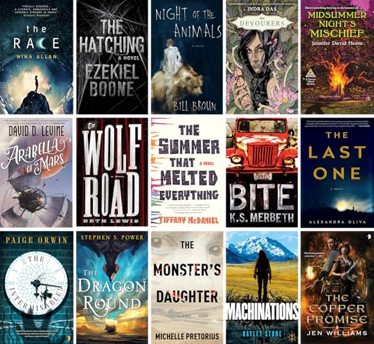 Debut authors for July 2016. (I borrowed the images from the Qwillery site, where they also have a monthly Cover Wars post, where you can vote for your favourite cover.) If I had to guess just by the covers, I'd say a bit of horror, and not too much science fiction.