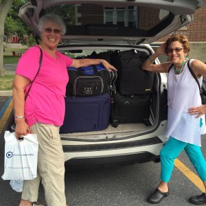 Author friends Carol Bluestein and Leslie Neustadt show how it is possibie to fit everything but the kitchen sink into a 2008 Subaru Forrester.