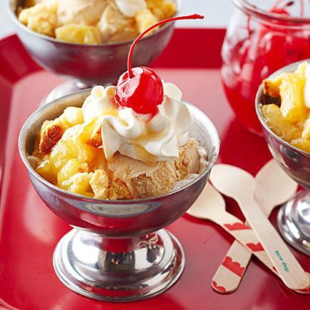 Pineapple Upside-Down Cake Sundaes