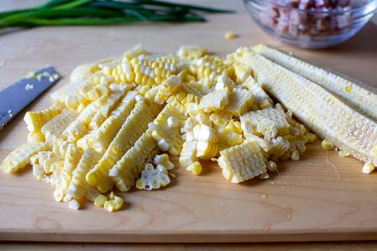 cutting the corn off the cob