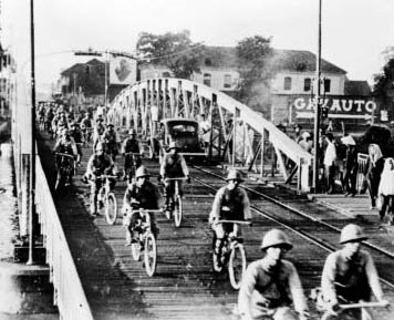 Japanese troops enter Saigon by bicycle, 24 July 1941. (Japanese army photo)