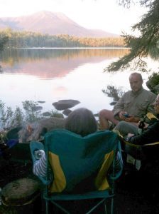 At Baxter State Park expect to do really boring things like hanging out around the campfire as the setting sun reflects off Mount Katahdin.