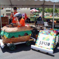 A crabby patty and a lego car.