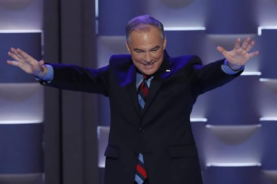 Democratic U.S. vice presidential nominee Tim Kaine walks onstage to accept the nomination on the third day of the Democratic National Convention in Philadelphia