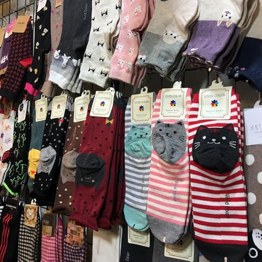 cute cat socks from Korea at Shilin Night Market in Taipei, Taiwan