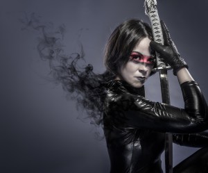Ingrid Brunette with katana sword, fineart concept