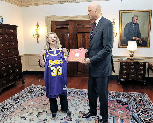 Hillary Clinton (State Department) with Kareem Abdul-Jabbar (NBA) in 2012