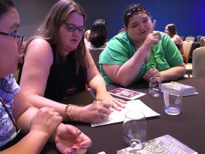 Sarah MacLean at the Avon anniversary trivia party.