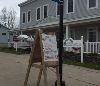 The sign announcing my author talk at the Newport Cultural Center was stolen, so they quickly made a new one that morning. 