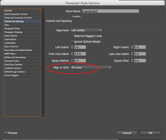 InDesign Paragraph Styles Options dialogue