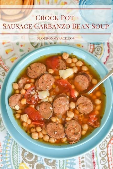 Crock Pot Sausage Garbanzo Bean SOup is packed full of flavor and fiber via flouronmyface.com