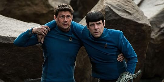 Karl Urban as Bones and Zachary Quinto as Spock in Star Trek Beyone.